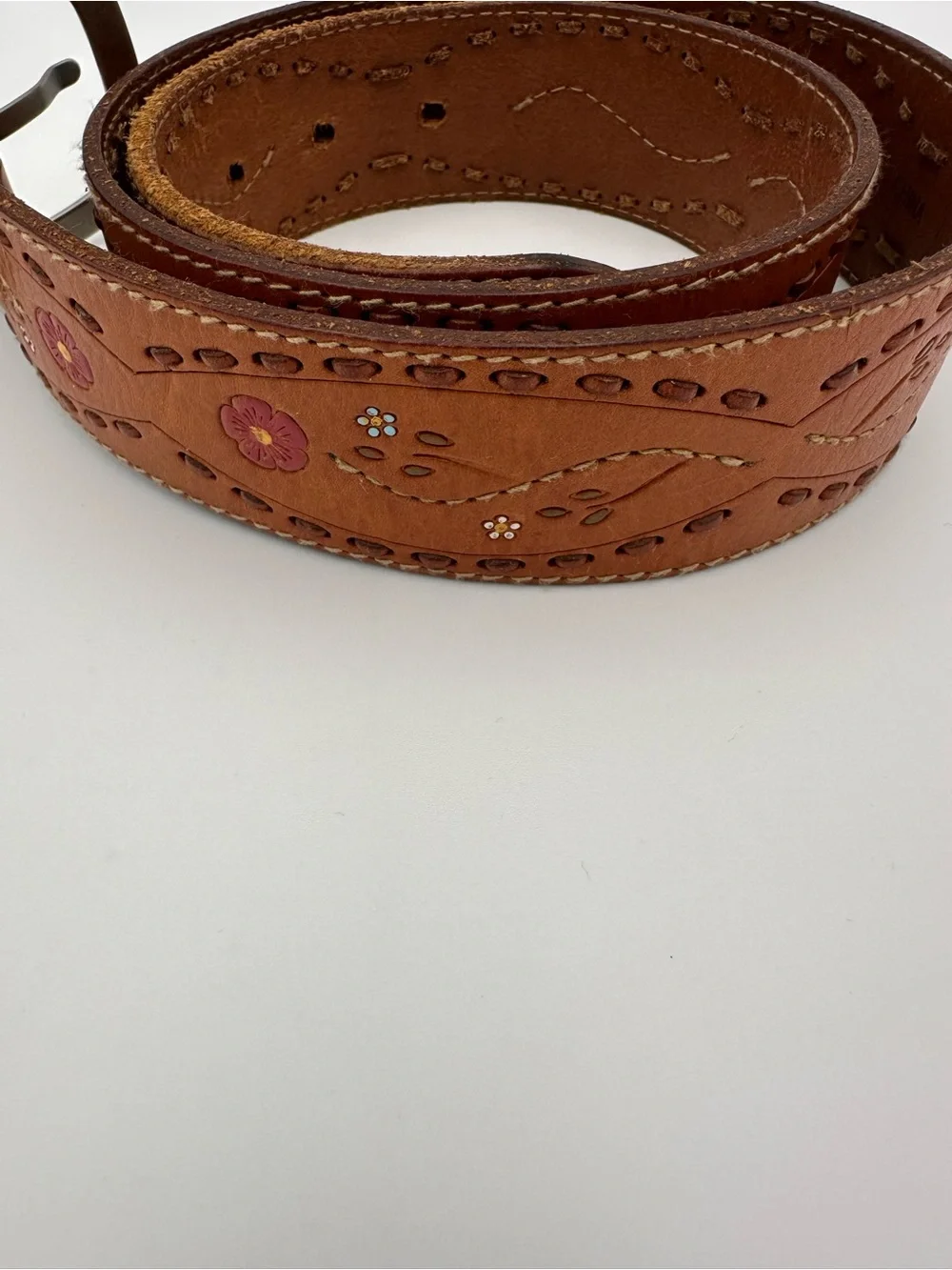 Vintage Fossil Painted Floral Boho Belt Size Small